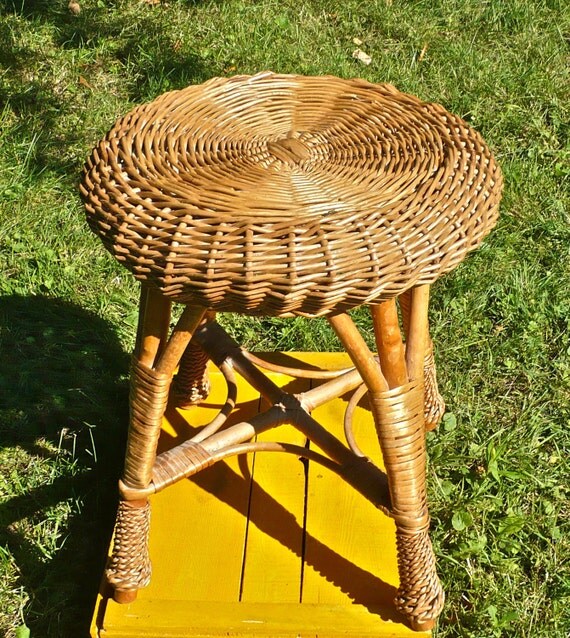Vintage Wicker Stool Choose your CUSTOM COLOR by CasaKarmaDecor