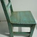 Rustic Vintage Green Painted Oak Childs Chair, primitive, 1940s, aqua, teal