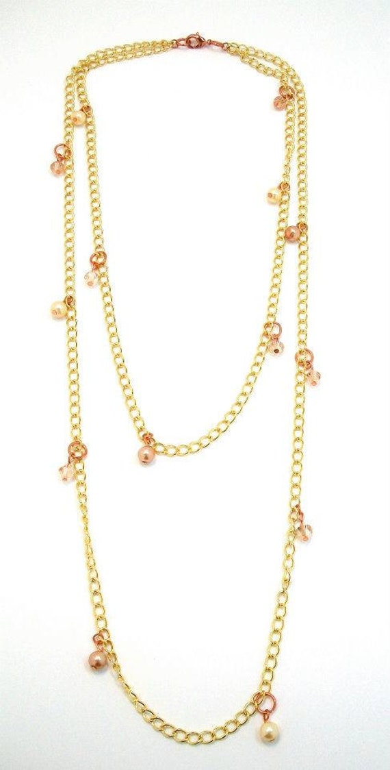 Elegant Double Strand Gold Chain with Pearl and by GwendolynGold