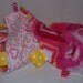 17" x 17" Mini Tag Blanket in Pink, Yellow, Orange, Yellow and White Hearts Fleece with Ribbons - a great chew toy for babies 3 to 9 months