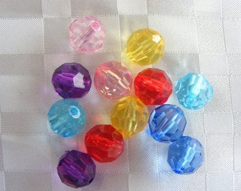 049- Transparent acrylic bead, faceted round, mixed color, 12mm diameter (30 pcs)