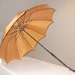 Vintage Large Golden Umbrella with Wooden Handle Brass Hoop & Black Tassel