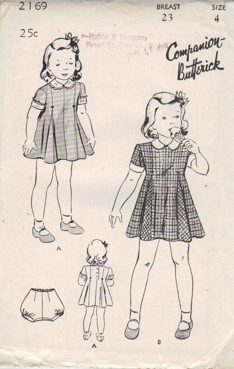 Vintage 1930s Little Girl Toddler Dress Sewing Pattern Size 4