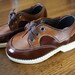 Vintage baby shoes / brown patent shoes / two tone brown / Toddler size 6.5 / 7