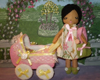 Lady With Baby And Carriage Felt Doll Pattern