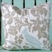 SALE 16" X 16" taupe, white, powder blue, bird floral premier prints designer fabric- decorative pillow cover-throw pillow-accent pillow