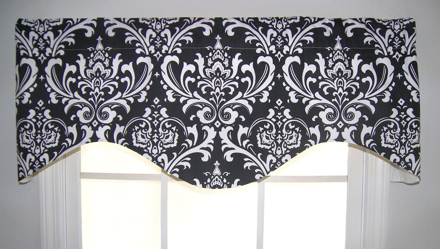 Black Damask Shaped Valance