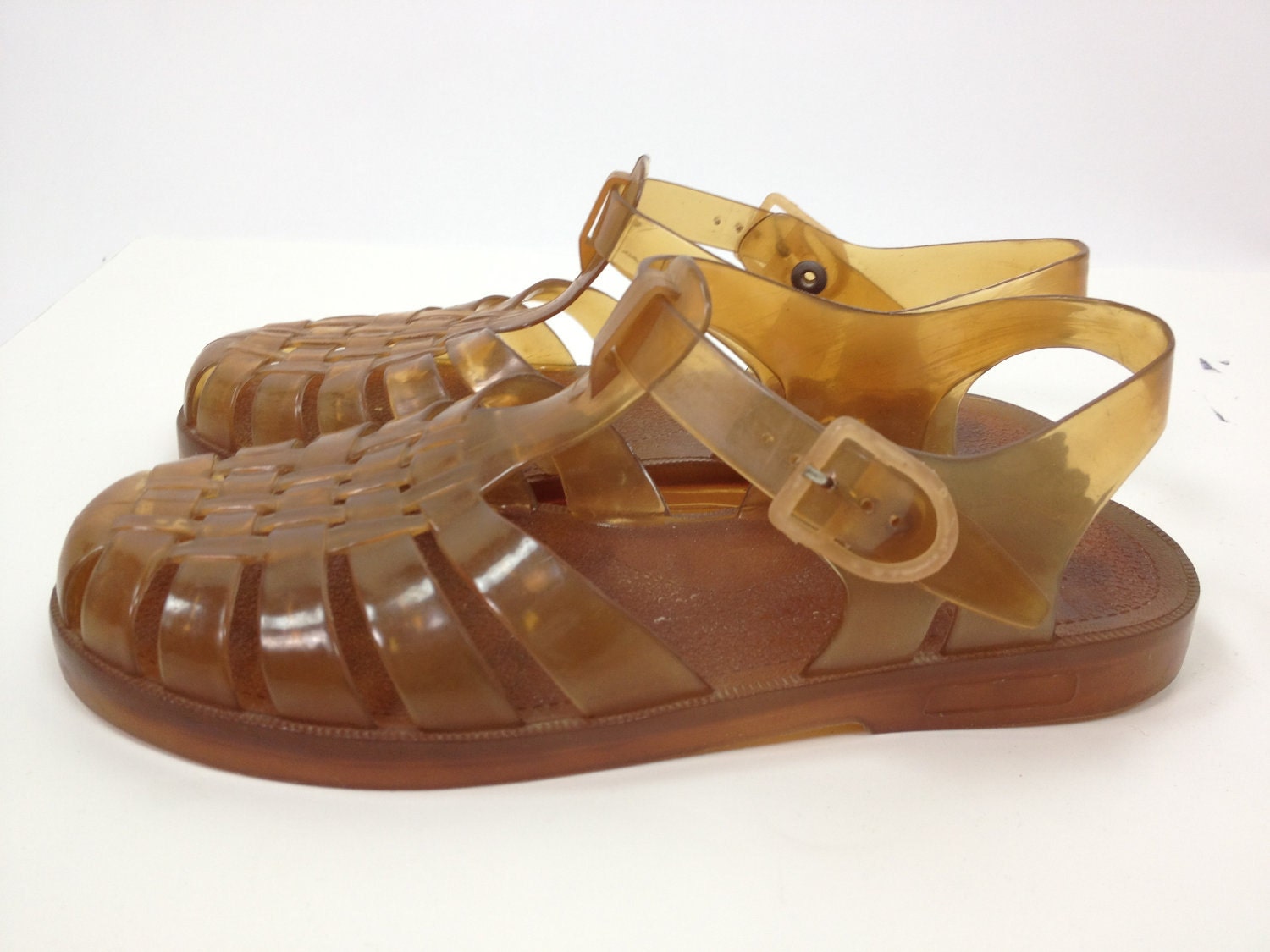 Vintage yellow Jelly Fisherman sandals. Classic T-Bar design.