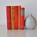 Vintage book collection red, golden, orange and tangerine home decor