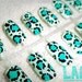 Melon & Turquoise Leopard Print - Handpainted Fake Nails