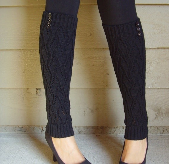 Leg Warmers Gold Shimmering Thread Attached Black Buttons on