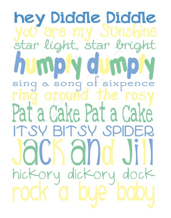 Items similar to Nursery Rhymes Word Art - digital printable on Etsy
