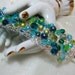 Lime and Teal Bead Bracelet, beaded wire crochet jewelry, handmade beadwork bracelet
