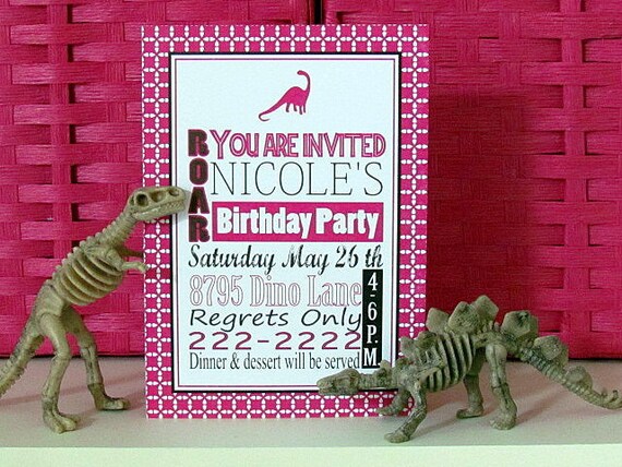 Printable 5X7 Modern Pink Dinosaur Party Invitation...by Party Like Paula Il_570xn