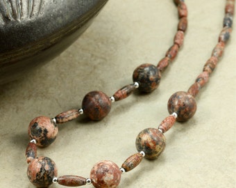 Leopardskin Jasper Necklace with Sterling Silver, Southwestern Necklace, Silver Necklace, Red Necklace, Black Necklace