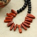 Onyx and Jasper Necklace, Strand Necklace, Large Red Jasper Chips, Black Onyx, Chunky Necklace