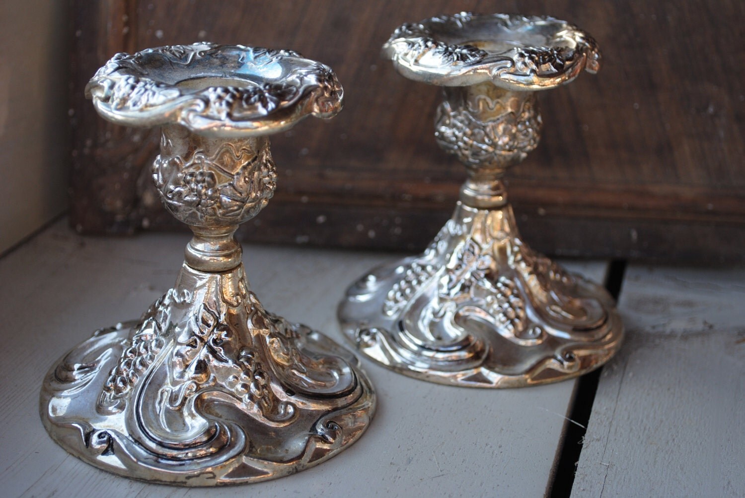 Godinger Pair of Ornate Silver Plate Candle Holders