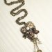 Bronze Beauty Pendant Necklace- Long Antique Brass Chain with Collage Pendant- Steampunk Jewelry with Pearls