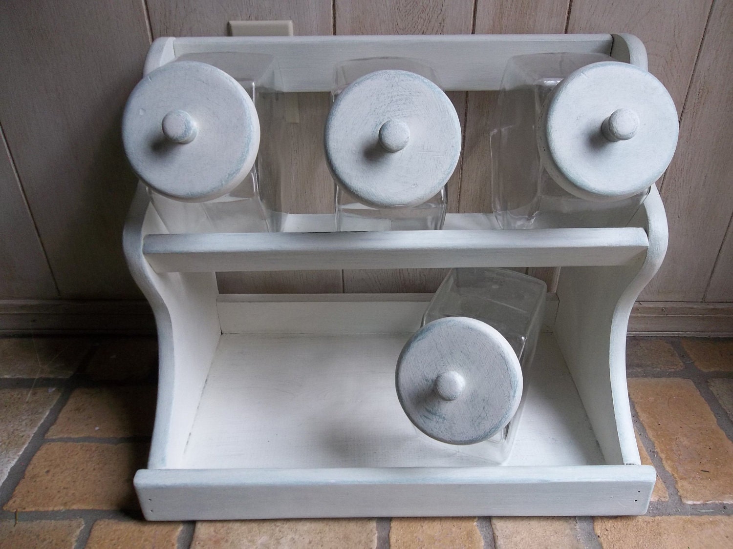 Vintage Glass Canister Set / Glass Canister Set in Rack