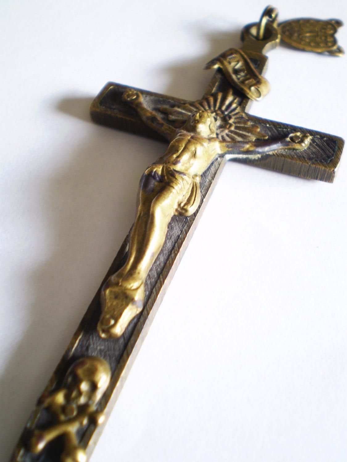 Antique Crucifix Cross Inri Skull Crossbones