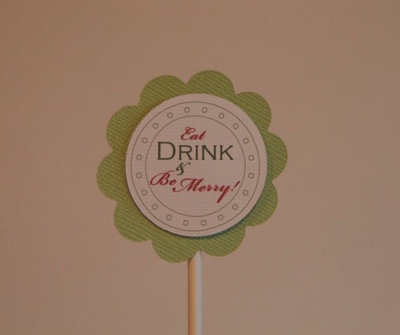 Eat Drink and Be Merry Green Cupcake Toppers Il_570xn