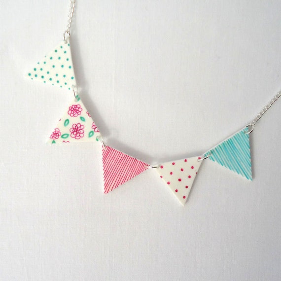 Items similar to Bunting Necklace Handmade kitsch Jewelry Britsh
