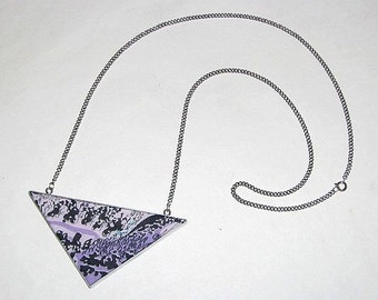 Geometric Arrow Purple & Black Upcycled Vintage Scarf Necklace