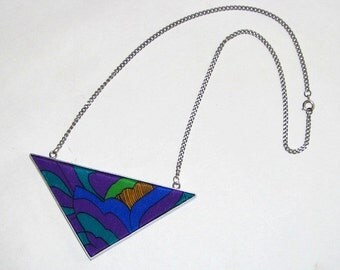 Geometric Arrow Purple & Blue Flower Upcycled Vintage Scarf Necklace