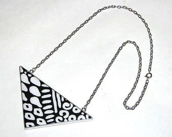 Geometric Arrow Black & White Upcycled Vintage Scarf Necklace