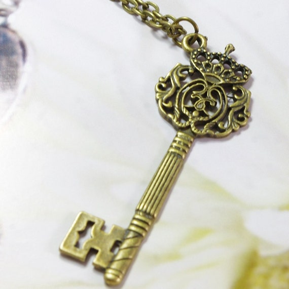 Victorian old big crown key Necklace by tonightstar on Etsy