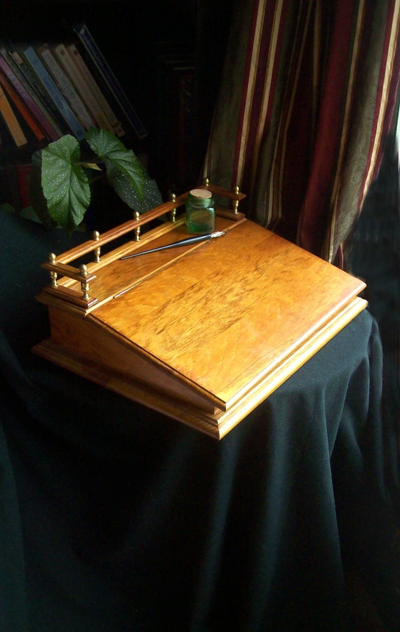 vintage hinged wood lap desk for letter writing and stationery