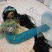 Mermaid Doll Blue GreenTail Black Hair in Seashell