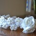 Wedding Bridal Headpiece Off White Satin Flowers Pearls Crown Head Piece