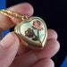 Vintage gold puffed painted flower heart locket (N42)
