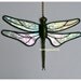 Stained Glass Dragonfly FAN PULL Suncatcher - Clear Iridescent "Krinkle" Wings - Handcast Metal Body