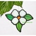 Stained Glass WHITE DOGWOOD Flower Suncatcher with Amber Glass Nugget, USA Handmade Original
