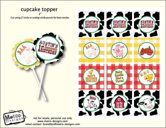 Barnyard Favor Tags and Cupcake Toppers Il_570xn