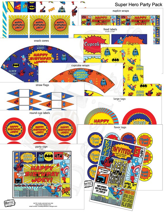 Superhero Theme Party Kit - Digital Files Il_570xn