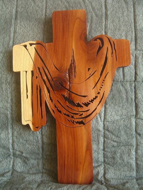 Redwood Carved Cross with Sash by loveincauctions on Etsy