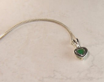 Emerald (4.0mm Opaque Genuine Emerald), 0.25 Carat, Heart Cut, Sterling Silver Pendant Necklace