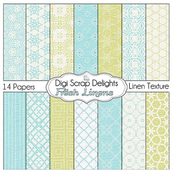 Fresh Linens Digital Scrapbook Paper Blue And Green Digital