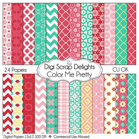 Color Me Pretty Digital Scrapbook Paper Instant Download