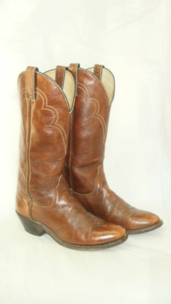 Vintage Wrangler Brown Leather Cowboy Boots Size 7 D