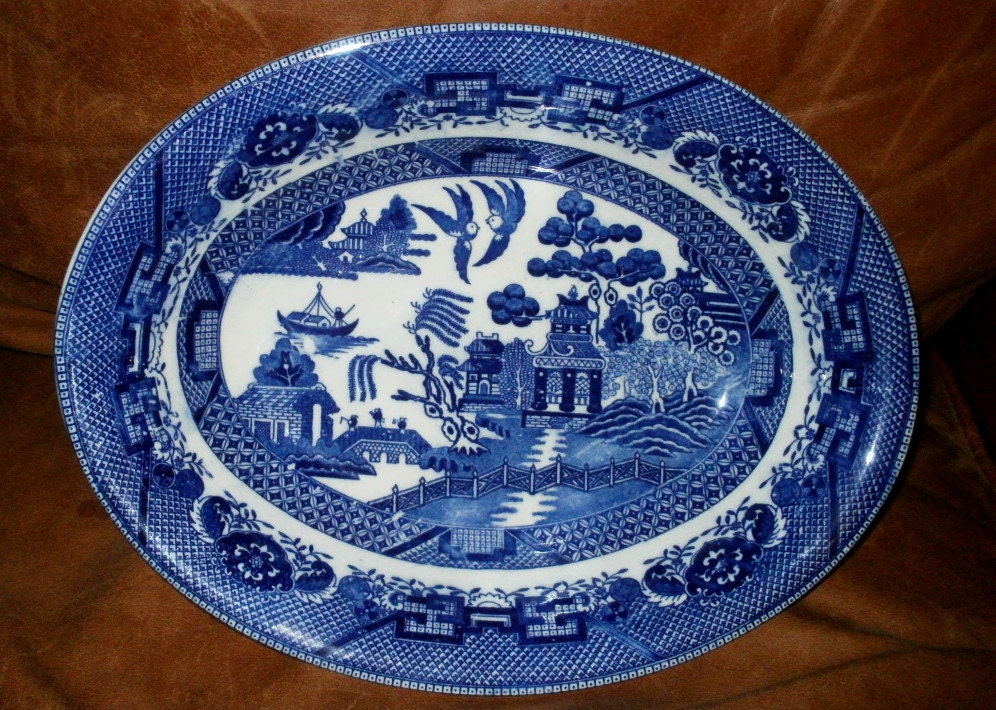 Blue And White Porcelain Serving Bowl Japanese Blue Willow