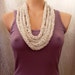 Upcycled, Recycled eco-friendly crochet t-shirt necklace, Beige, White scarf, neck wrap Ready To Ship