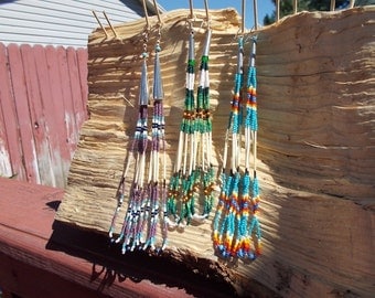 Native American Inspired Design Tribal Earrings - Porcupine Quills and Glass Seed Beads