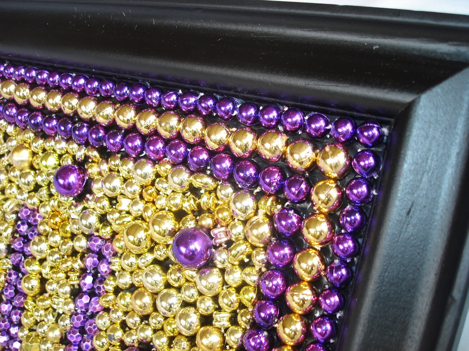 LSU Mardi Gras bead framed art purple and gold
