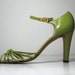 1950s / Amalfi Rangoni / leather chartreuse green open toe / high heels 7 N