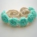 Hand Crochet Natural Linen and Satin Ribbon Flowers Necklace Choker