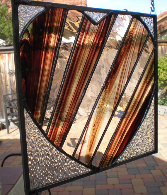 Amber Themed Stained Glass Heart Panel by VFSGlass on Etsy